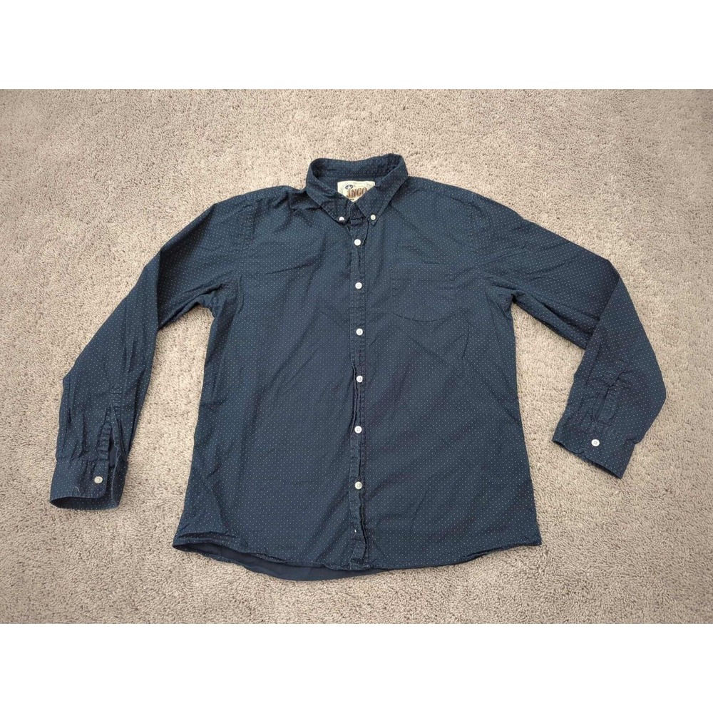 JNCO Button Up Shirt Mens XL Blue Polka Dots Long Sleeve Preppy Casual
